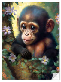 Selvklebende plakat Baby Monkey in the Jungle