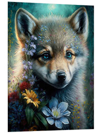 Foam board print Wolf pup with flowers