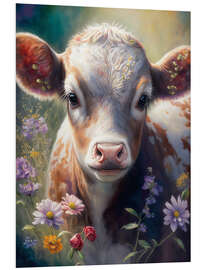 Foam board print Little calf with wildflowers