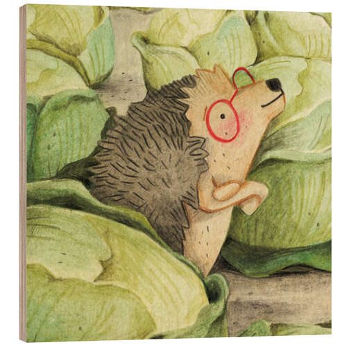 Quadro de madeira Hedgehog in the Cabbage Field