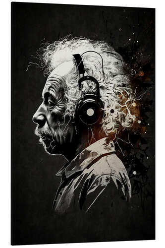 Tableau en aluminium Einstein Headphones Pop Art