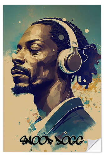 Selvklebende plakat Snoop Dogg Headphones Pop Art