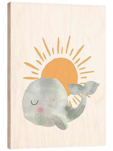 Stampa su legno Little Whale and Sun