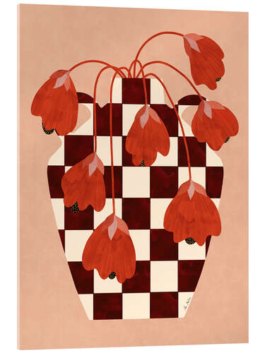 Acrylic print Checkered Vase with Red Flowers