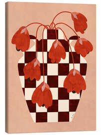 Lienzo  Checkered Vase with Red Flowers - EL BUEN LIMÒN