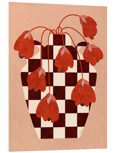 Tableau en PVC Checkered Vase with Red Flowers