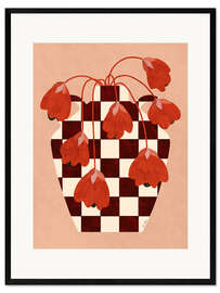 Framed art print Checkered Vase with Red Flowers - EL BUEN LIMÒN