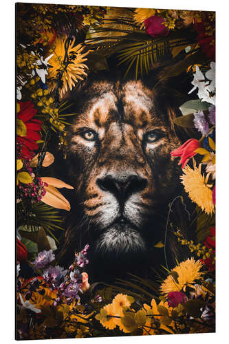 Aluminium print The Lion King Framed in Flowers