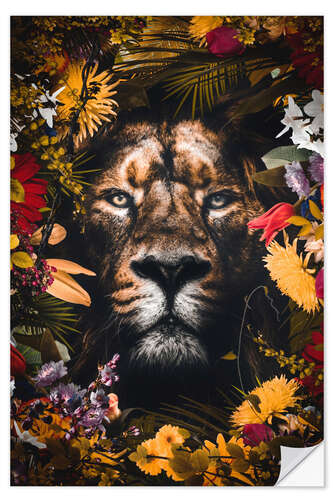 Sticker mural The Lion King Framed in Flowers