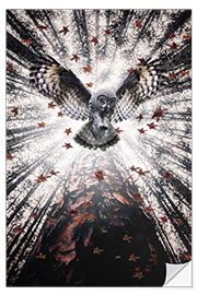 Selvklæbende plakat Majestic Owl in Autumnal Forest