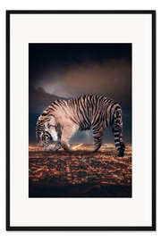 Gerahmter Kunstdruck Gigantischer Tiger über der Stadt