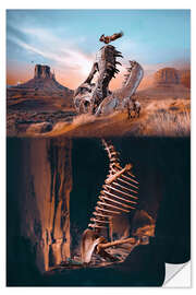 Wall sticker Dinosaur Skeleton With Native American and Eagle