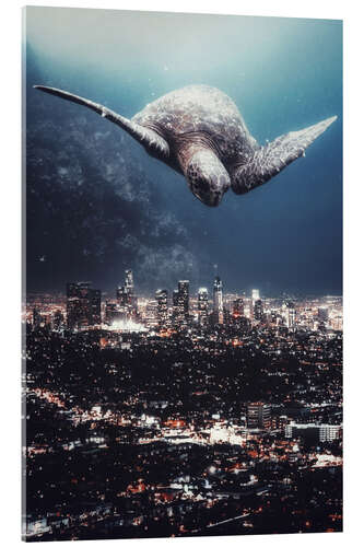 Acrylic print Turtle Flies Over the Urban Seabed