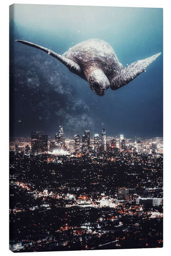 Obraz na płótnie Turtle Flies Over the Urban Seabed