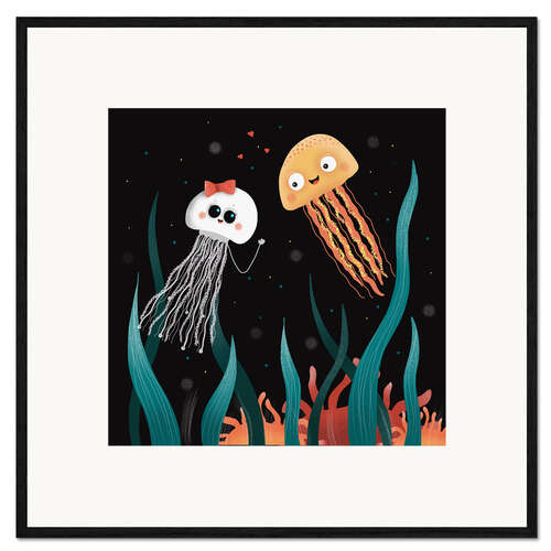 Plakat artystyczny premium w ramie Funny Jellyfish in the Ocean