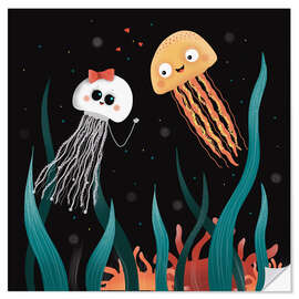 Selvklebende plakat Funny Jellyfish in the Ocean