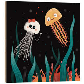 Hout print Funny Jellyfish in the Ocean