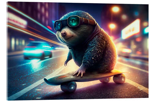 Acrylic print Cool Mole on a Skateboard