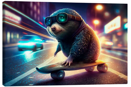 Tableau sur toile Cool Mole on a Skateboard