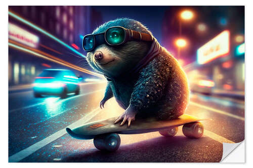 Naklejka na ścianę Cool Mole on a Skateboard