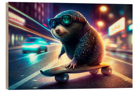 Wood print Cool Mole on a Skateboard