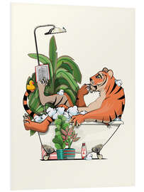 Foam board print Tiger Reading in the Bathtub