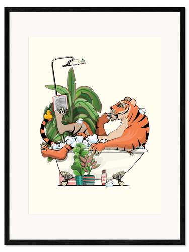 Framed art print Tiger Reading in the Bathtub