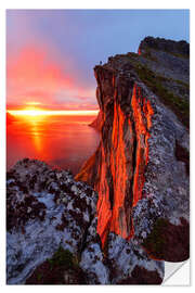 Selvklebende plakat Sunset at the Fjord