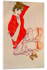 Obraz na szkle akrylowym Wally in red blouse with raised knees, 1913