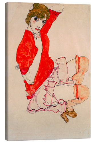 Obraz na płótnie Wally in red blouse with raised knees, 1913