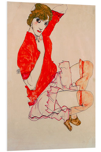 Bilde på skumplate Wally in red blouse with raised knees, 1913