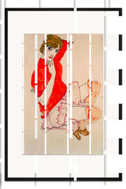 Gerahmter Kunstdruck Wally in roter Bluse mit erhobenen Knien, 1913