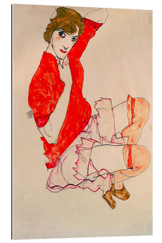 Galleritryk Wally in red blouse with raised knees, 1913