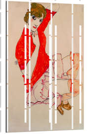 Magnettafel Wally in roter Bluse mit erhobenen Knien, 1913