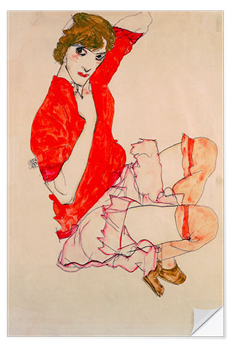 Sisustustarra Wally in red blouse with raised knees, 1913