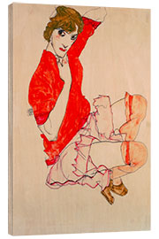 Quadro de madeira Wally in red blouse with raised knees, 1913