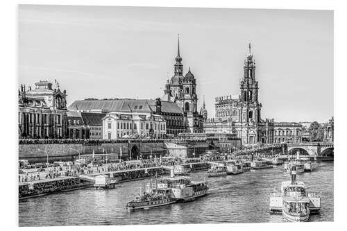 Foam board print Dresden Elbe Embankment With Steamship Parade