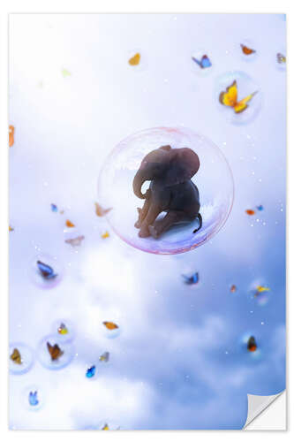 Autocolante decorativo Soap bubbles with baby elephant and butterflies