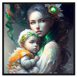 Gerahmter Kunstdruck Smaragd Mutter mit Baby