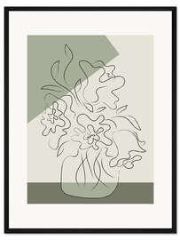 Gerahmter Kunstdruck Blumenvase auf Salbeigrün