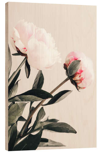 Wood print Peonies on Beige