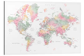 Magnettafel Pastell Aquarell Weltkarte mit Städten (englisch)