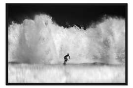 Gerahmter Kunstdruck Surfer vor einer großen Welle