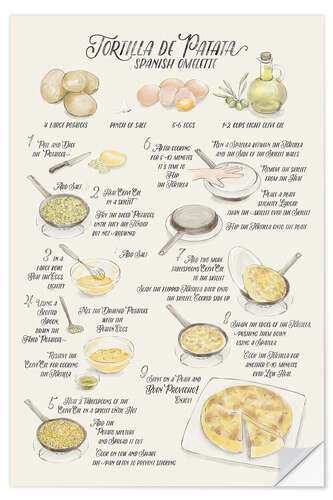 Selvklæbende plakat Illustrated Recipe of Tortilla de Patata