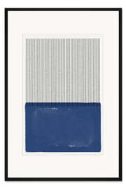 Gerahmter Kunstdruck Moderne Textur in Blau mit schwarzen Strichen