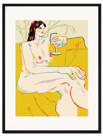 Gerahmter Kunstdruck Porträt mit Weinglas