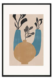 Gerahmter Kunstdruck Vasen in Beige und Blau