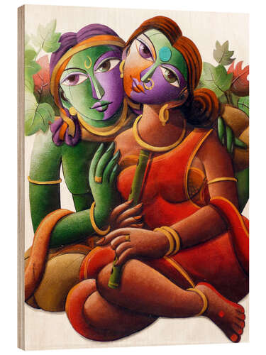 Wood print Krishna Love II