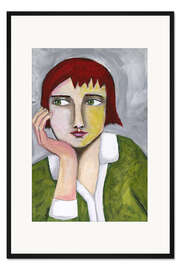 Gerahmter Kunstdruck Nachdenkende Frau