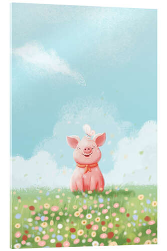 Quadro em acrílico Cute Pig in the Meadow